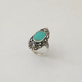 Sterling Silver Marcasite and Turquoise Ring, Silver Ring, Boho Ring, Statement Ring