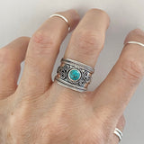 Sterling Silver Bali Style Genuine Turquoise Ring, Statement Ring, Boho Ring, Silver Ring