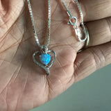 Sterling Silver Blue Lab Opal and Clear CZ Heart Necklace, Silver Necklace, Opal Necklace