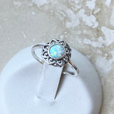 Sterling Silver White Lab Opal Mandala Ring, Flower Ring, Boho Ring, Silver Ring
