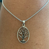Sterling Silver Oval Tree Of Life Necklace, Silver Necklace, Fortune Necklace, Tree Necklace