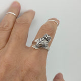 Sterling Silver Heavy Owl Ring, Silver Ring, Feather Ring, Bird Ring, Religious Ring