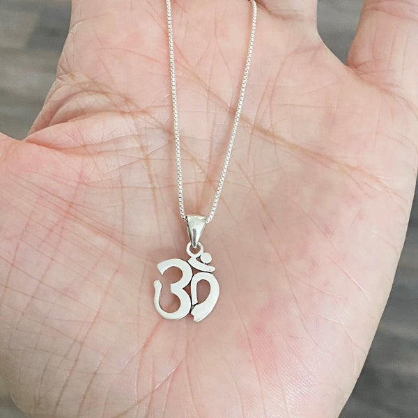 Sterling Silver Small OM Necklace, Silver Necklace, Boho Necklace, Yoga Necklace