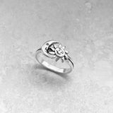 Sterling Silver Face Moon and Sun Ring, Moon Ring, Sunshine Ring
