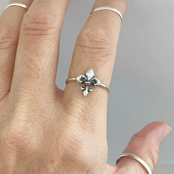 Sterling Silver Dainty Fleur De Lise Ring, Silver Rings, Saints Ring, Lily Ring