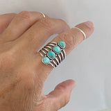 Sterling Silver 4 Round Genuine Turquoise Ring, Statement Ring, Boho Ring, Silver Ring