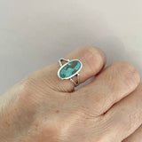 Sterling Silver Oval Genuine Turquoise Ring, Silver Ring, Turquoise Stone Ring, Boho Ring