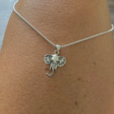 Sterling Silver Elephant Head Necklace, Silver Necklace, Elephant Necklace, Animal Necklace