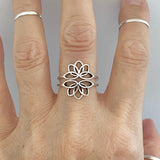 Sterling Silver Lotus Ring, Flower Ring, Silver Rings, Boho Ring, Stackable Ring