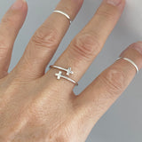Sterling Silver Sideway Double Cross Ring, Silver Ring, Religious Ring, Adjustable