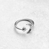Sterling Silver Moon And Twinkle Star Toe Ring, Silver Rings, Moon Ring