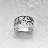 Sterling Silver Sunflower Band Ring, Dainty Ring, Silver Ring, Flower Ring, Sunflower Ring