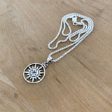 Sterling Silver Sun and Compass Necklace, Silver Necklace, Sun Necklace, Map Necklace