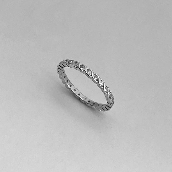 Sterling Silver Eternity CZ Braided Ring, Boho Ring, Silver Ring, Wedding Ring