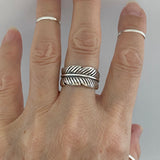Sterling Silver Heavy Wraparound Feather Ring, Boho Ring, Statement Ring, Silver Ring, Leaf Ring