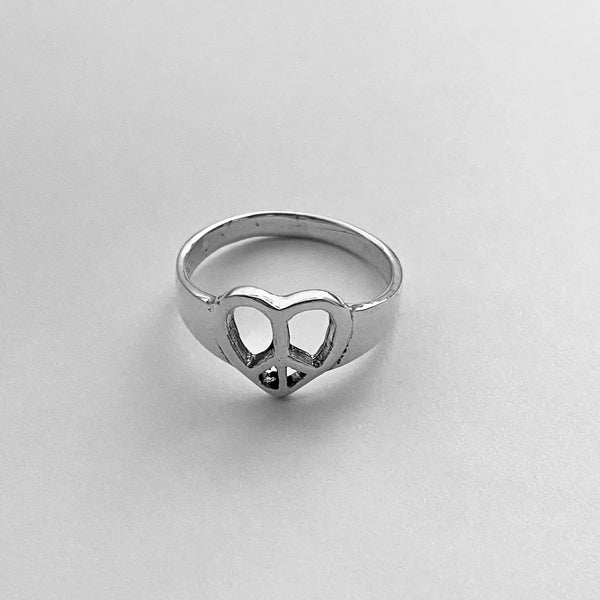 Sterling Silver Heart Peace Sign Ring, Silver Ring, Boho Ring, Peace R ...