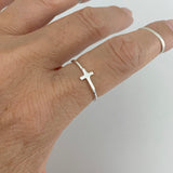 Sterling Silver Small Sideway Cross Ring, Dainty Ring, Religious Ring, Silver Ring
