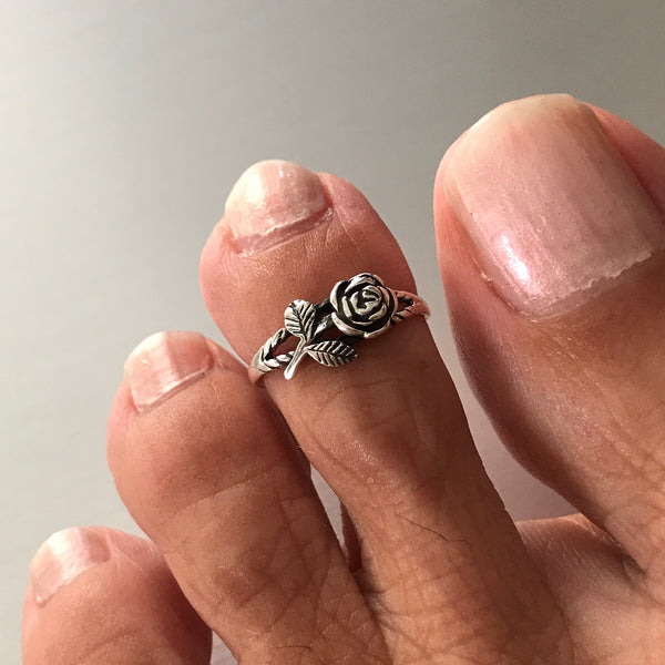 Rose Toe Rings Sterling Silver Rose with Leaves Toe Ring – Indigo & Jade