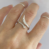 Sterling Silver Wraparound Heart and Angel Wing Ring, Silver Ring, Boho Ring, Heart Ring