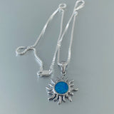 Sterling Silver Blue Lab Opal Sun Necklace, Silver Necklace, Sunshine Necklace