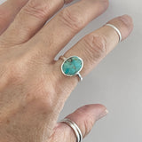 Sterling Silver Oval Solitaire Genuine Turquoise Ring, Silver Ring, Statement Ring, Boho Ring