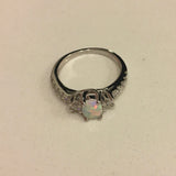 Sterling Silver White Lab Opal with CZ Ring, Wedding Ring, Engagement Ring, Silver Rings, Opal Ring
