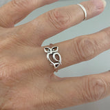 Sterling Silver Cut Out Owl Ring, Silver Rings, Feather Ring, Bird Ring