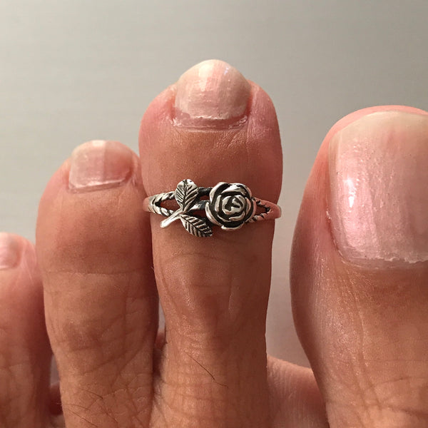 Rose Toe Rings Sterling Silver Rose with Leaves Toe Ring – Indigo & Jade