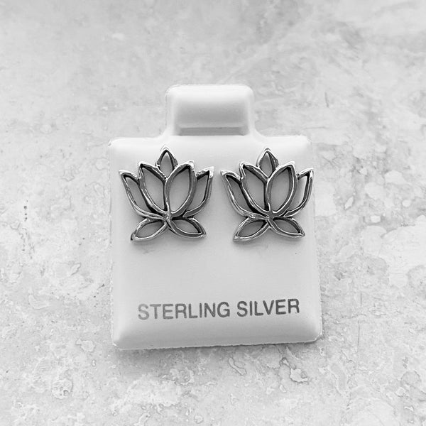 Sterling Silver Lotus Earrings, Silver Earrings, Stud Earrings, Flower Earrings