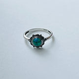 Sterling Silver Mandala Genuine Turquoise Ring, Silver Ring, Flower Ring, Boho Ring