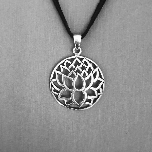 Sterling Silver Lotus Silhouette Pendant, Flower Pendant, Silver Pendant, Boho Pendant
