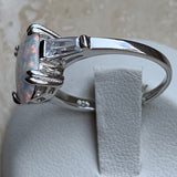 Sterling Silver Large Oval White Lab Opal with CZ Ring, Opal Ring, Silver Rings