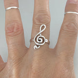 Sterling Silver Large Music Note Ring, Silver Ring, Boho Ring