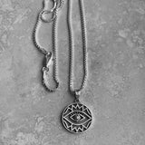 Sterling Silver Religious All Seeing Eye Box Chain Necklace