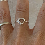 Sterling Silver Heart with Love Ring, Silver Ring, Heart Ring