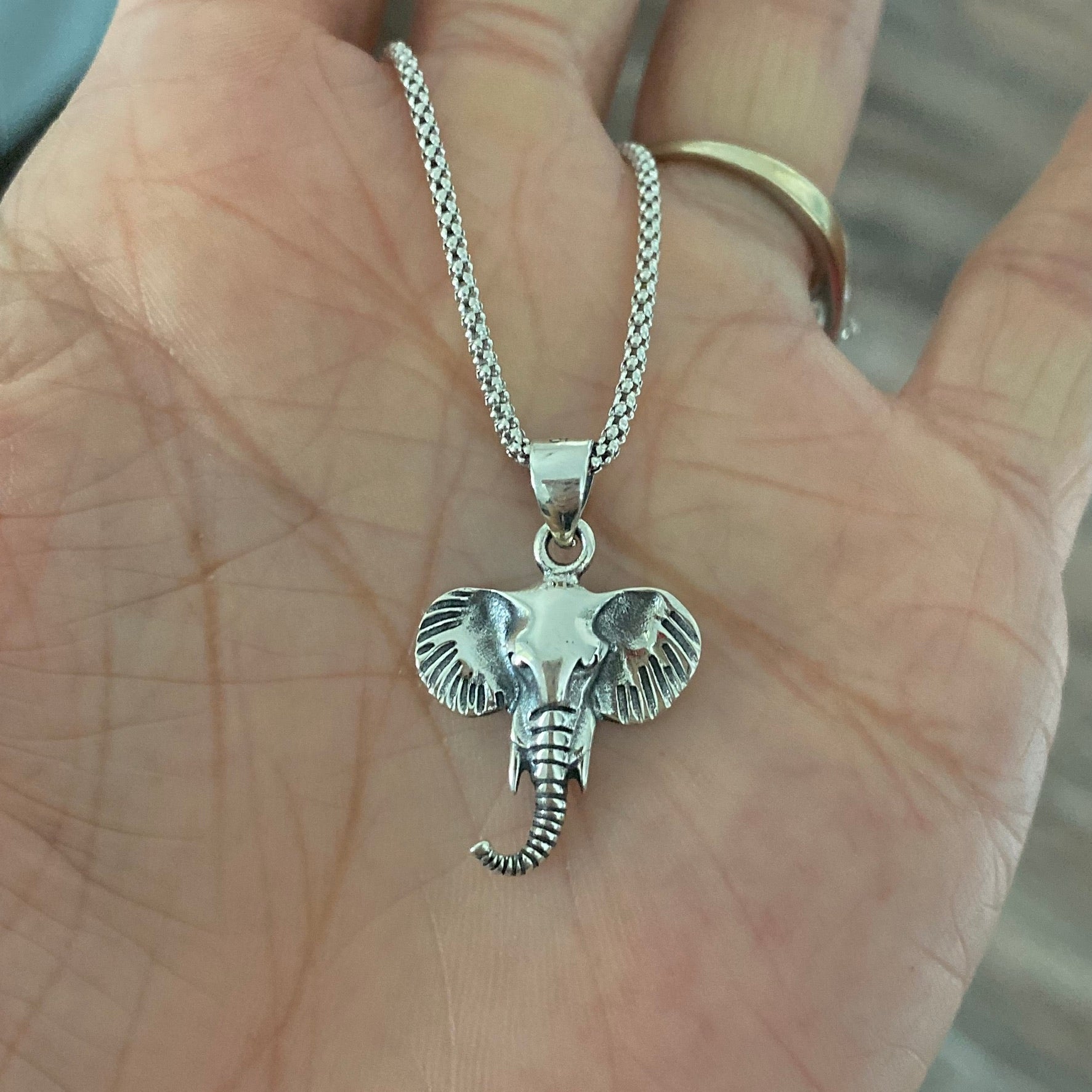 Sterling Silver Elephant Head Necklace, Silver Necklace
