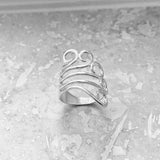 Sterling Silver Statement Swirl Wrap Ring, Boho Ring, Silver Ring, Swirly Ring