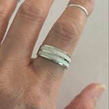 Sterling Silver White Lab Opal Wide Band Ring, Wedding Band, Opal Ring, Silver Ring