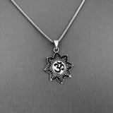 Sterling Silver Tibetan OM in Lotus Necklace, Silver Necklace, Flower Necklace, Boho Necklace