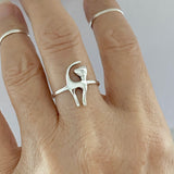 Sterling Silver Cat Ring, Kitty Ring, Animal Ring, Pet Ring, Silver Ring