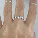Sterling Silver Small Claddagh Ring with Rope Band, Dainty Ring, Friendship Ring, Silver Ring