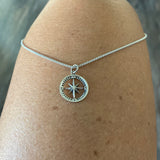 Sterling Silver Small Compass Necklace, Silver Necklace, Dainty Necklace, Map Necklace
