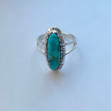 Sterling Silver Long Oval Genuine Turquoise Ring, Silver Ring, Statement Ring, Boho Ring