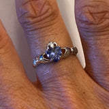 Sterling Silver Tanzanite CZ Heart Claddagh Ring, Silver Ring, Boho Ring, Caz Ring, Irish Ring