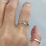 Sterling Silver Lotus Ring, Flower Ring, Silver Rings, Boho Ring, Stackable Ring