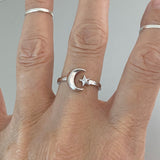 Sterling Silver Moon and Star Ring, Silver Ring, Moon Ring, Boho Ring