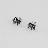 Sterling Silver Boho Blooming Lotus Flower Earrings, Silver Earrings, Stud Earrings