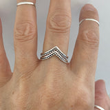 Sterling Silver V Shape Ring with Beads, Silver Ring, Bead Ring, Stackable Ring