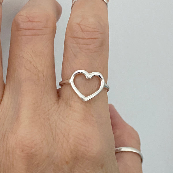 Sterling Silver Open Heart Ring, Boho Ring, Silver Ring, Love Ring