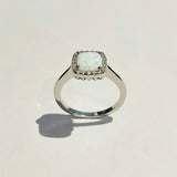 Sterling Silver Square White Lab Opal with CZ Ring, Opal Ring, Silver Ring, Wedding Ring